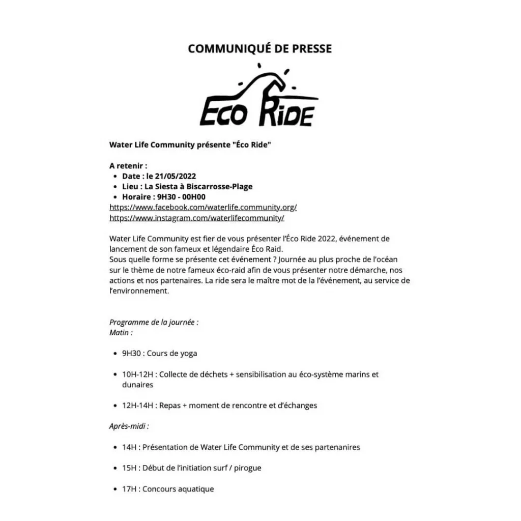 communiqué de presse eco ride